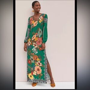 FARM Rio Green Floral Long Sleeve Dress